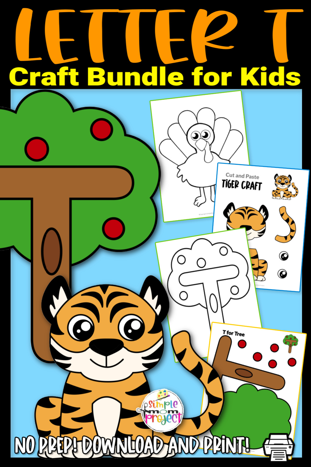 Letter t Craft Printable Bundle for Kids, Preschoolers, toddlers, kindergartners 1