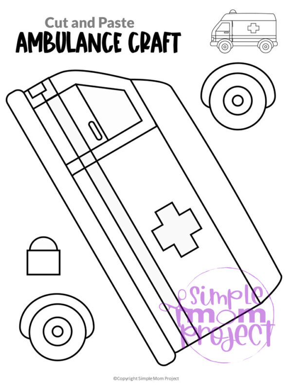 Printable Ambulance Craft Transportation Vehicle Template for Kids, Preschool, Toddlers, Kindergarten 14