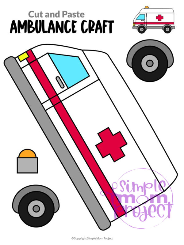 Printable Ambulance Craft Transportation Vehicle Template for Kids, Preschool, Toddlers, Kindergarten 15