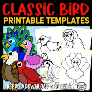 Are you looking for a simple bird template or coloring page for your next bird craft? These printable bird templates are perfect to use with recycled materials, yarn crafts, felt crafts and so much more! Print your full set of bird template coloring pages today!