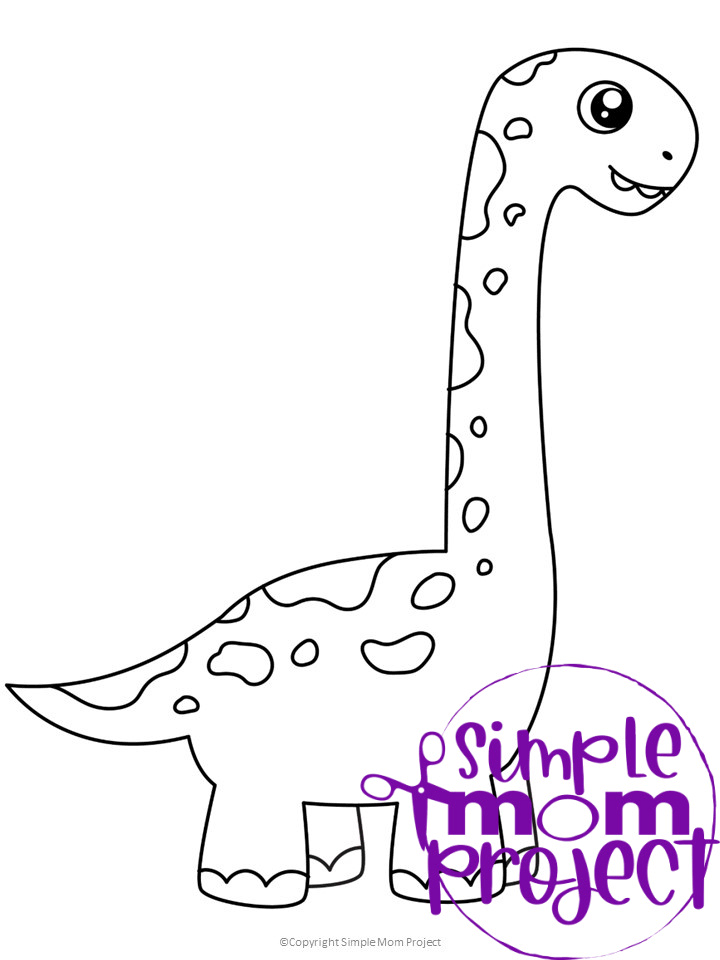 Printable Dinosaur Brachiosaurus Template Coloring Page for Kids, preschoolers, toddlers 1