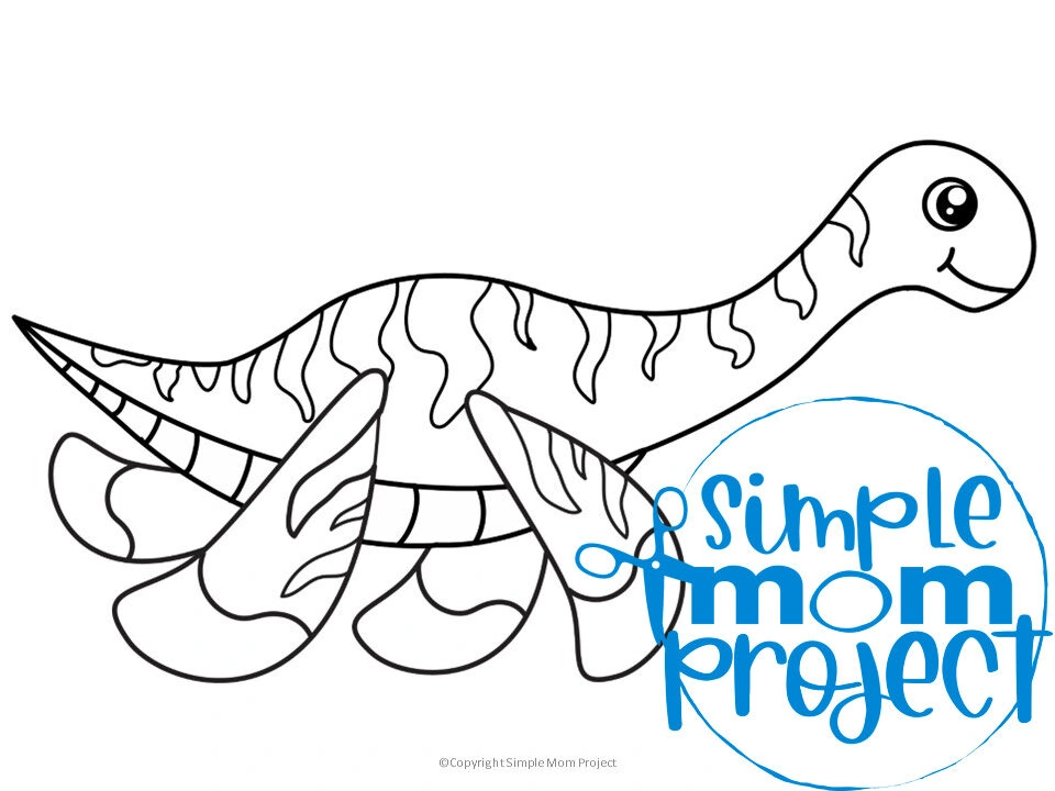 Printable Dinosaur Plesiosaurus Template Coloring Page for Kids, preschoolers, toddlers 1