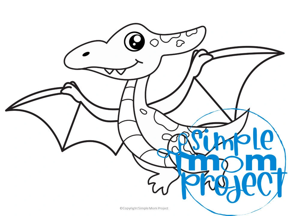 Printable Dinosaur Pterodactyl Template Coloring Page for Kids, preschoolers, toddlers 1