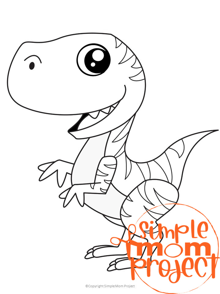 Printable Dinosaur Raptor Template Coloring Page for Kids, preschoolers, toddlers 1