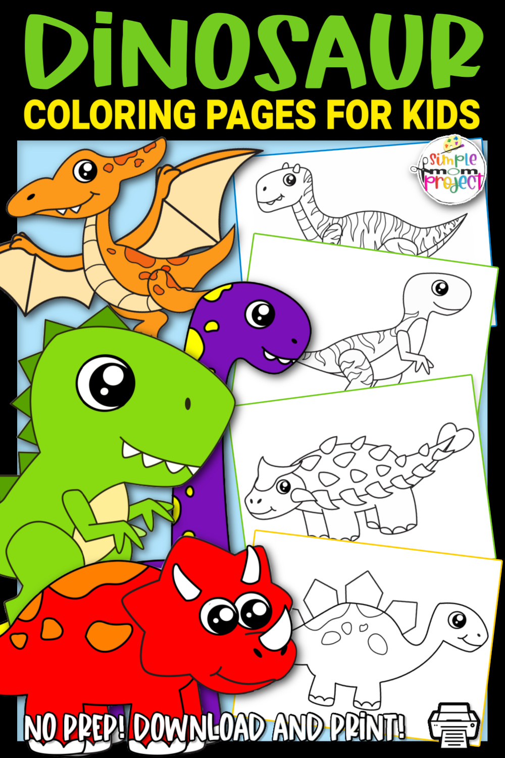 Printable Dinosaur Template Coloring Page for Kids, preschoolers, toddlers 4