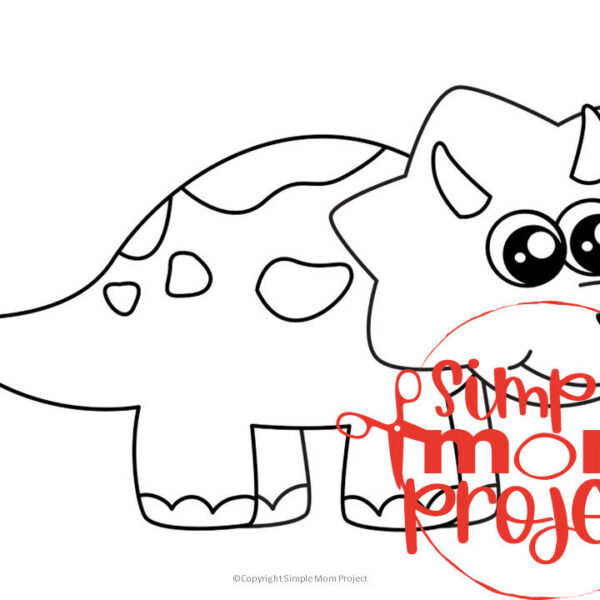 Printable Dinosaur Triceratops Template Coloring Page for Kids, preschoolers, toddlers 1