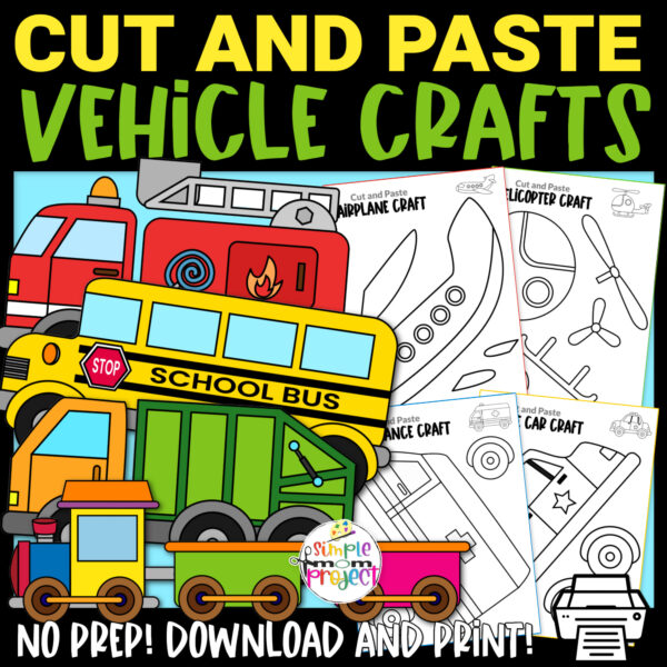 Are you looking for an easy step by step toddler cut and paste to do with your preschoolers? Click now to get the black and white printable vehicle templates to make these cute paper crafts! These basic printable vehicle crafts are perfect for kids who are studying the modes of transportations. Kids of all ages will love making these plain printable vehicle cut and paste crafts, even kindergartners and up!