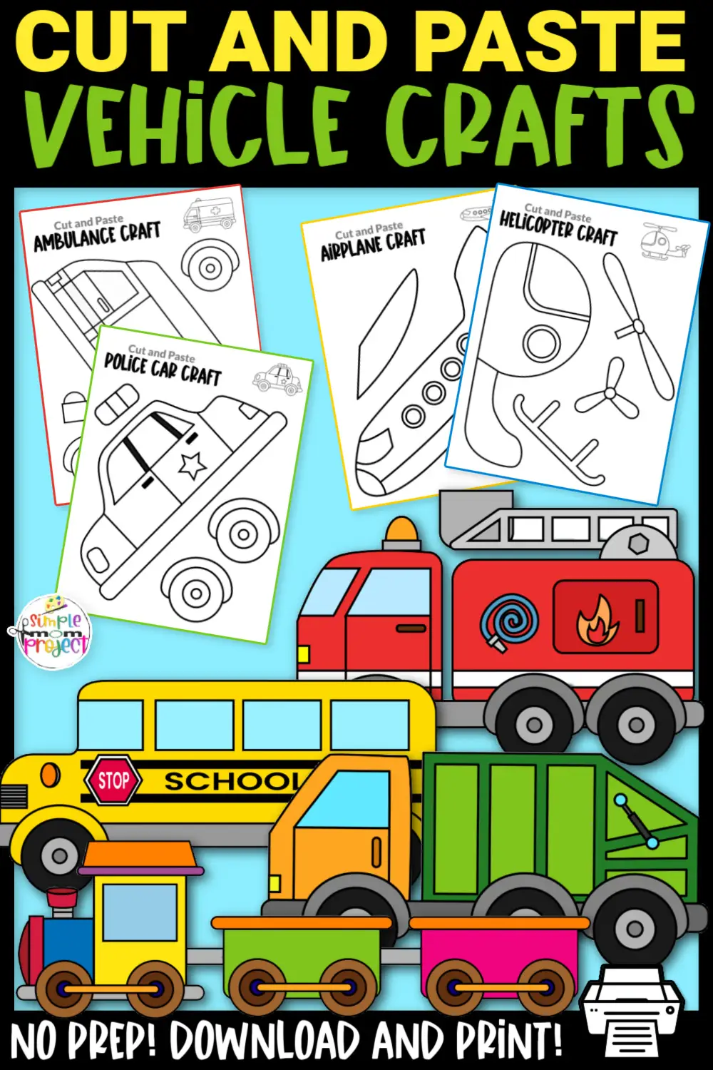 Printable Vehicle Transportation Car Crafts for Kids Preschool Toddler Kindergarten School BLACK AND WHITE 2