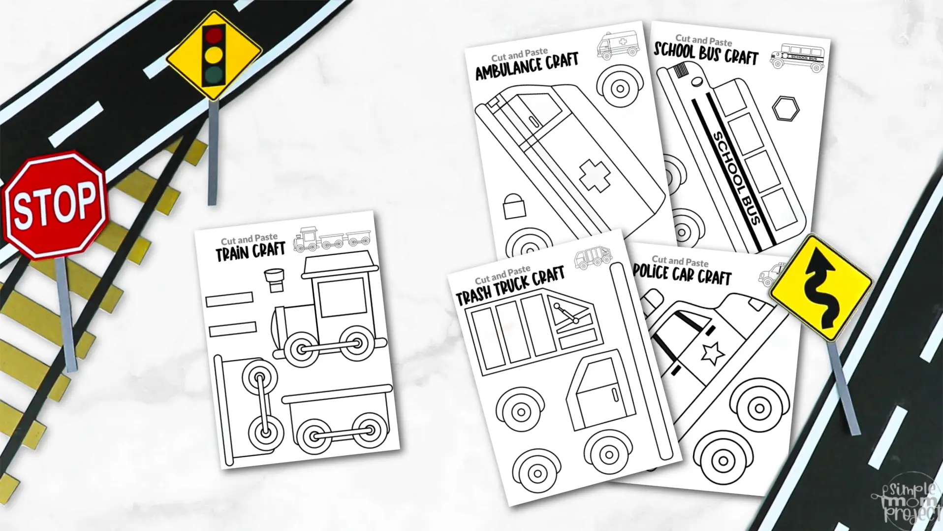 Printable Vehicle Transportation Car Crafts for Kids Preschool Toddler Kindergarten School BLACK AND WHITE 3