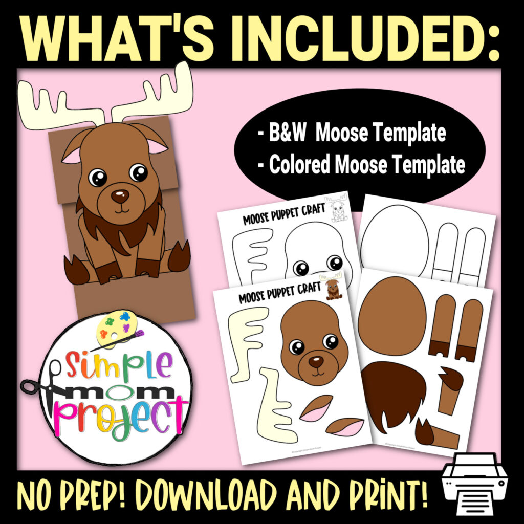 Moose Paper Bag Puppet Craft Template - Simple Mom Project Store