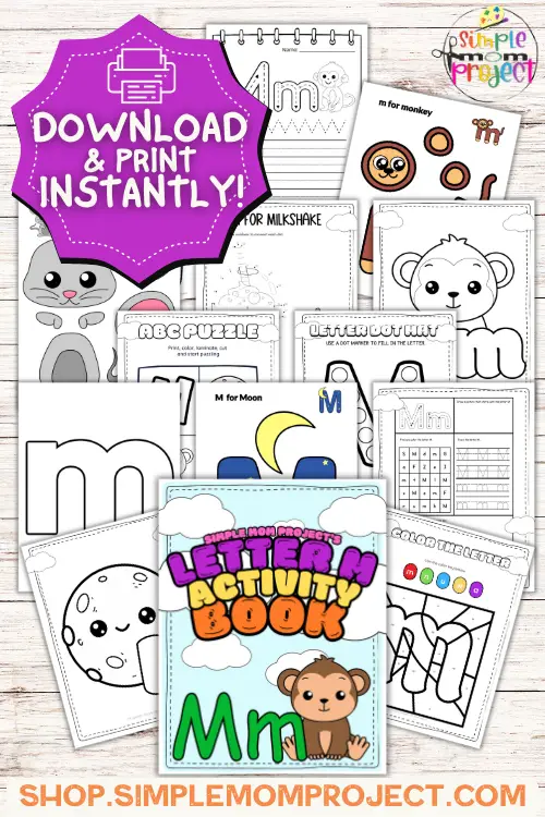 Letter m printable, m worksheets, instant download, m preschool, toddlers, m coloring page, m uppercase, m lowercase, abc kindergarten, letter m phonics, letter m handwriting, letter m tracing, letter m pdf