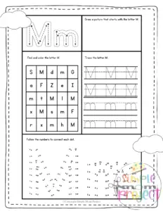 Letter m printable, m worksheets, instant download, m preschool, toddlers, m coloring page, m uppercase, m lowercase, abc kindergarten, letter m phonics, letter m handwriting, letter m tracing, letter m pdf