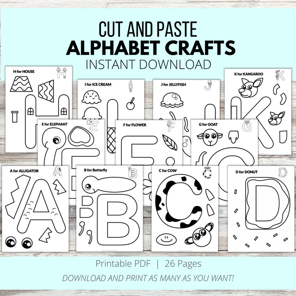 Black and White Alphabet Cut and Paste Craft Templates - Simple Mom ...