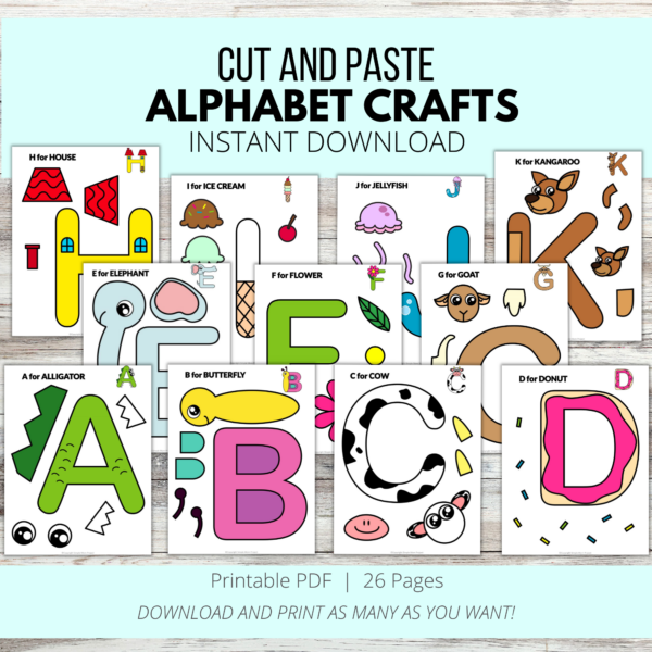 Full Colored Alphabet Cut and Paste Craft Templates - Simple Mom ...