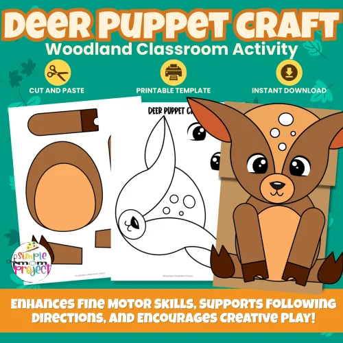 Create your own woodland friend with this Deer Paper Bag Puppet Craft! A fun printable activity for preschoolers & kindergartners. 🌲🦌 #WoodlandCrafts #KidsCrafts #PreschoolActivities
