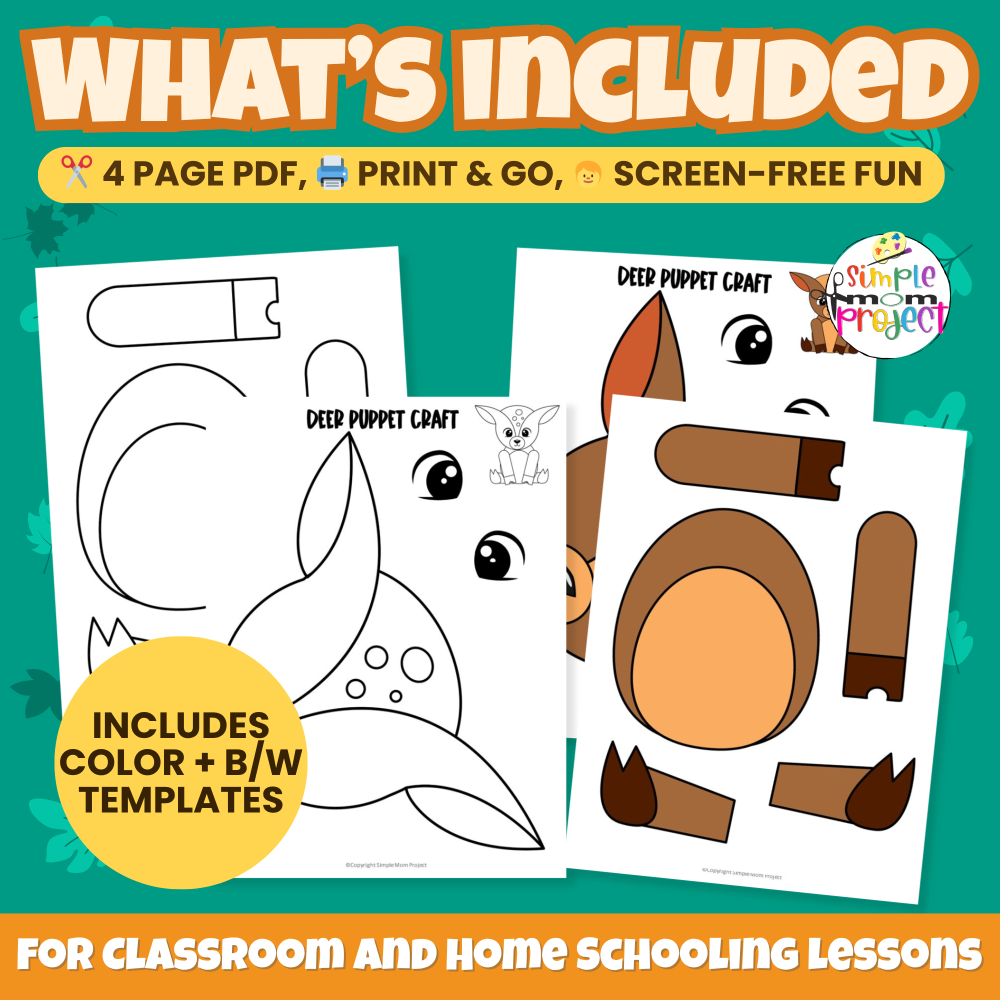 This adorable Deer Paper Bag Puppet Template makes learning fun! Great for woodland animal units or rainy-day play. ✂️🎨 #PrintableCrafts #PreschoolCrafts #WoodlandTheme