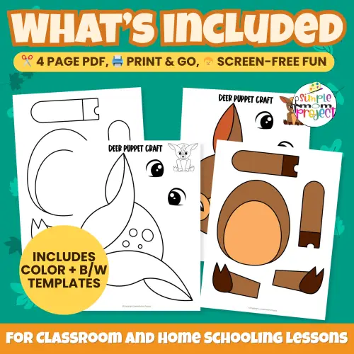 This adorable Deer Paper Bag Puppet Template makes learning fun! Great for woodland animal units or rainy-day play. ✂️🎨 #PrintableCrafts #PreschoolCrafts #WoodlandTheme