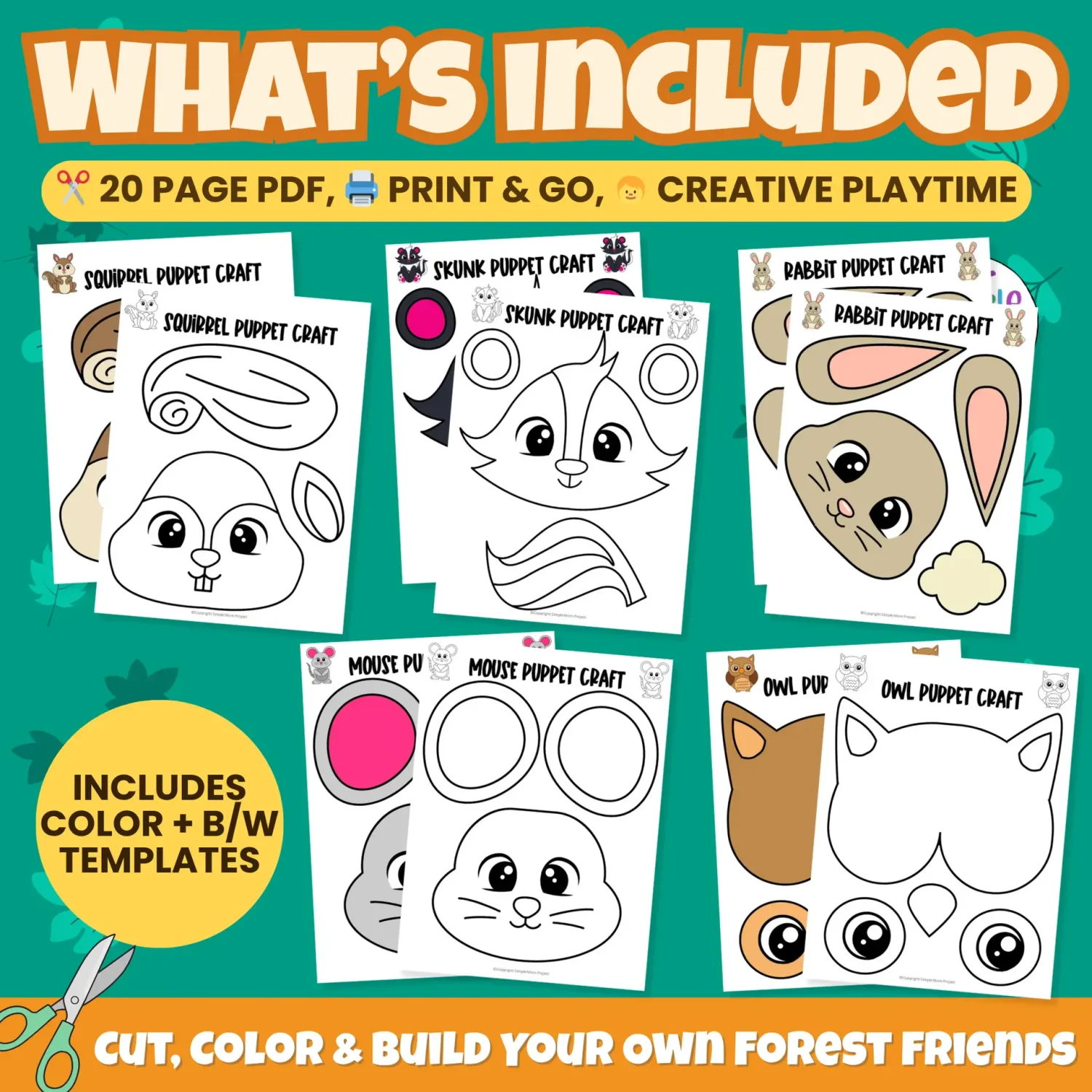🦊 Kids will love creating their own forest friends with these Printable Woodland Puppets! Just print, cut, and glue to make adorable paper bag puppets. Great for storytelling and fine motor practice!