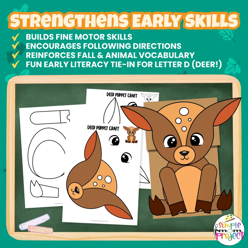 Bring the forest to life with this Printable Deer Puppet Craft! Kids will love cutting, gluing & pretending with their woodland creations. 🌿🦌 #PaperBagPuppet #AnimalActivities #HomeschoolCraft