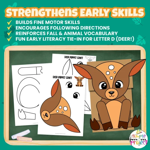 Bring the forest to life with this Printable Deer Puppet Craft! Kids will love cutting, gluing & pretending with their woodland creations. 🌿🦌 #PaperBagPuppet #AnimalActivities #HomeschoolCraft