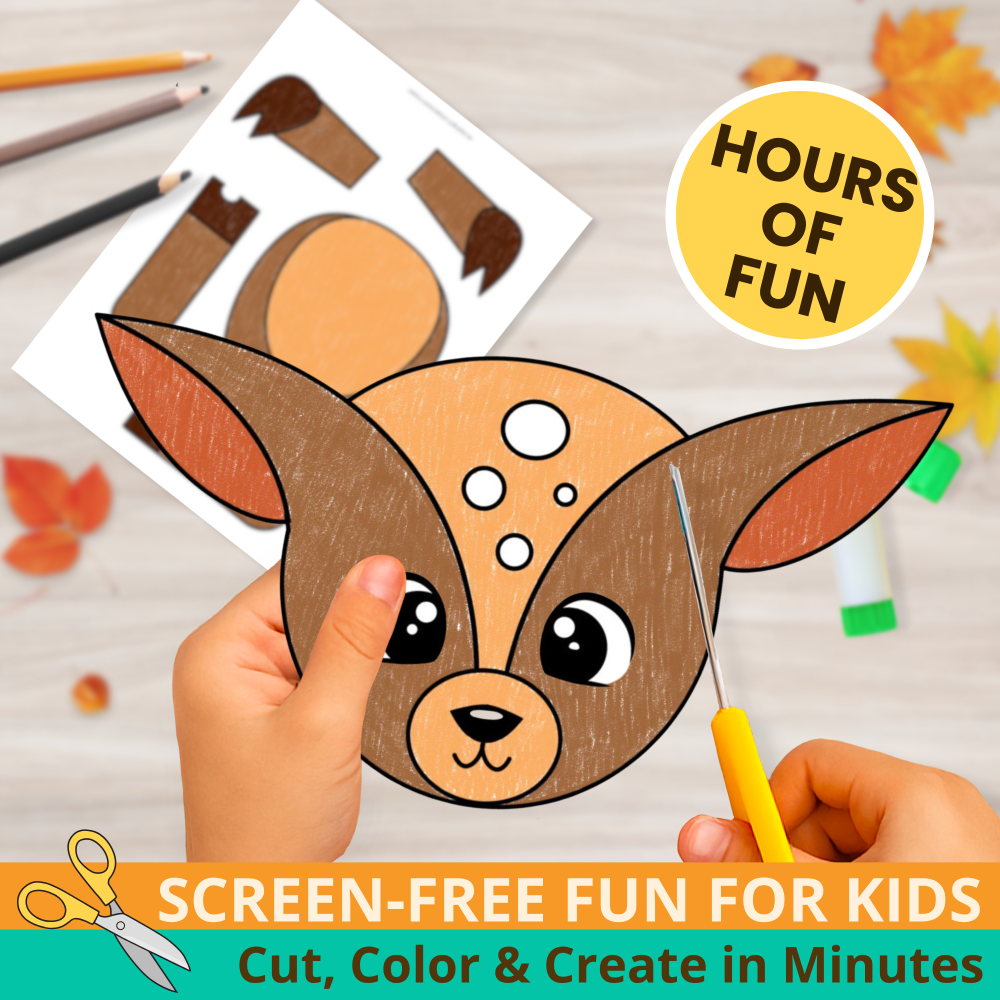 Bring the forest to life with this Printable Deer Puppet Craft! Kids will love cutting, gluing & pretending with their woodland creations. 🌿🦌 #PaperBagPuppet #AnimalActivities #HomeschoolCraft