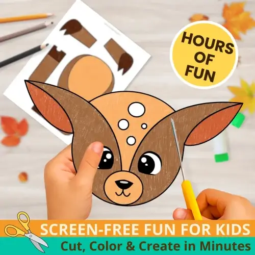 Bring the forest to life with this Printable Deer Puppet Craft! Kids will love cutting, gluing & pretending with their woodland creations. 🌿🦌 #PaperBagPuppet #AnimalActivities #HomeschoolCraft