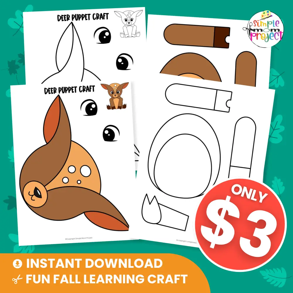 Build fine motor skills and creativity with this Deer Puppet Craft for Kids! Just print, cut, glue, and play! 🦌✨ #PreschoolCrafts #AnimalCrafts #WoodlandAnimals
