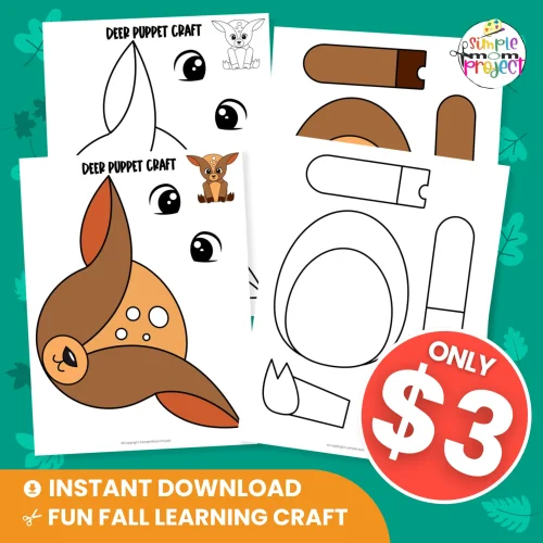 Build fine motor skills and creativity with this Deer Puppet Craft for Kids! Just print, cut, glue, and play! 🦌✨ #PreschoolCrafts #AnimalCrafts #WoodlandAnimals