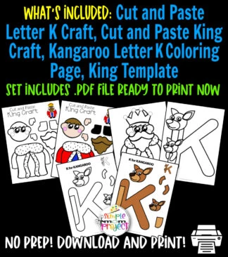 Let your kids use their creativity with our fun printable letter K craft bundle. Teach your students the K sound using our letter K for kangaroo crafts, king cut and paste crafts and letter K coloring page. It’s a fun and easy activity for kids that requires only a few supplies. Kids will love coloring, designing and making their own letter K template stand out. Click now to purchase your letter K craft bundle today!