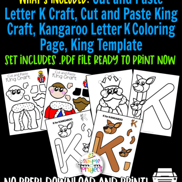 Let your kids use their creativity with our fun printable letter K craft bundle. Teach your students the K sound using our letter K for kangaroo crafts, king cut and paste crafts and letter K coloring page. It’s a fun and easy activity for kids that requires only a few supplies. Kids will love coloring, designing and making their own letter K template stand out. Click now to purchase your letter K craft bundle today!