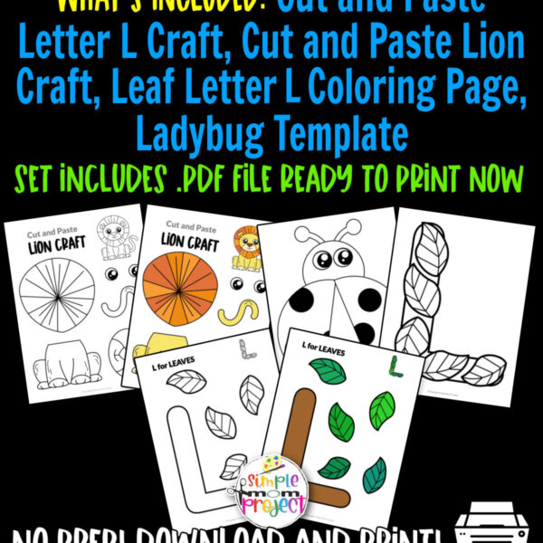 Click now to download and purchase our fun printable letter L craft bundle for your toddler, preschool and kindergarten kids. Teach your kids the letter L with our lion cut and paste crafts, L for leaves crafts and a cute ladybug template. Kids will enjoy and learn