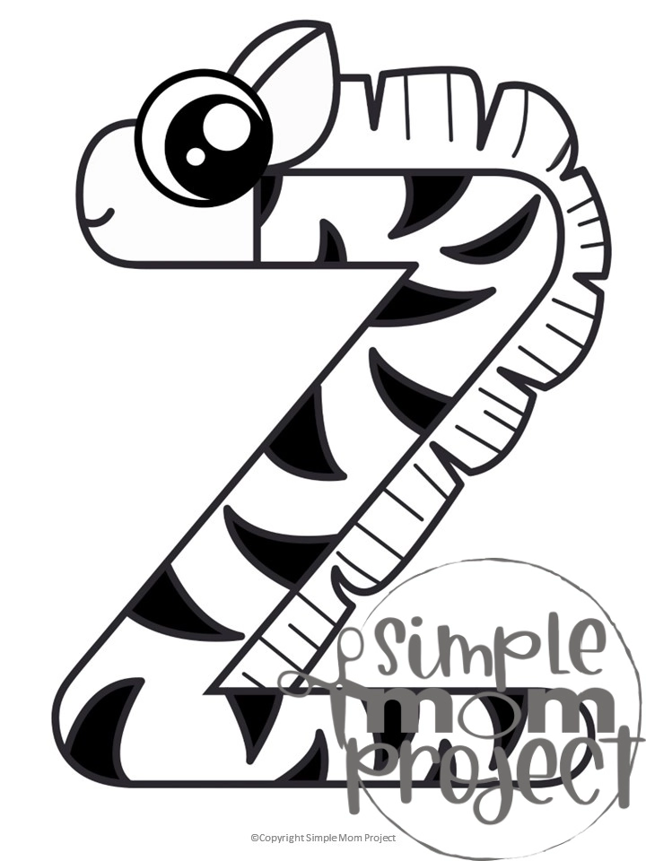 Printable Letter Z is for Zebra Coloring Page Letter Z template for preschool, toddlers, kindergarten kids 1