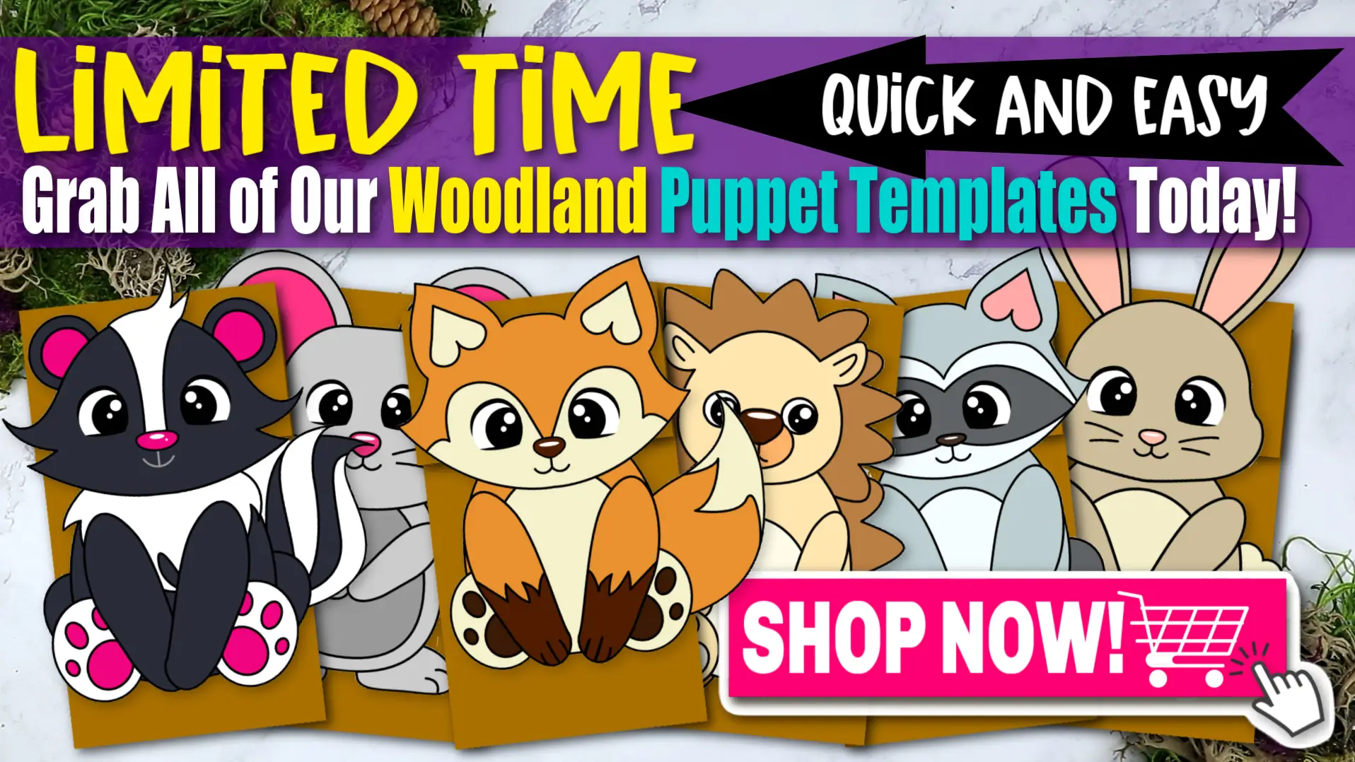 Printable Woodland Forest Animal Puppet Crafts for Preschool, toddler, kindergarten elementary crafts 3