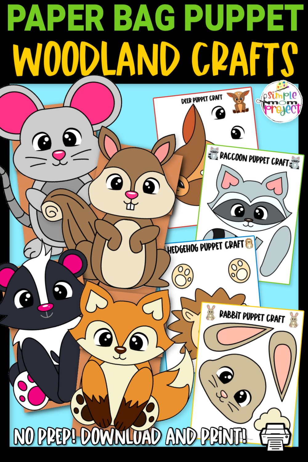 Printable Woodland Forest Animal Puppet Crafts for Preschool, toddler, kindergarten elementary crafts 5