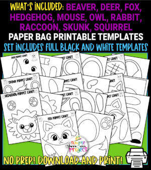 Are you looking for basic black and white woodland animal activities for your preschool and kindergarten kids? These easy, black and white printable woodland animal puppet crafts are great for improving coloring skills and fine motor skills development. From a blank printable beaver to a squirrel craft, every woodland creature is easy to assemble and brings lots of fun to your kids.