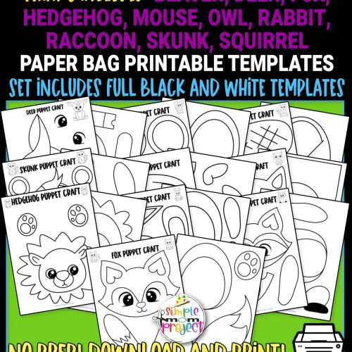 Are you looking for basic black and white woodland animal activities for your preschool and kindergarten kids? These easy, black and white printable woodland animal puppet crafts are great for improving coloring skills and fine motor skills development. From a blank printable beaver to a squirrel craft, every woodland creature is easy to assemble and brings lots of fun to your kids.