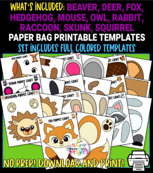 Are you looking for easy cut-and-paste forest animal crafts for your kids? These fun, full colored woodland animal paper bag puppets are great for kids of all ages, especially to your toddler, preschool and kindergarten kids. From a hedgehog to a raccoon craft, these hand puppet woodland animals will surely bring lots of fun and excitement to your little ones!