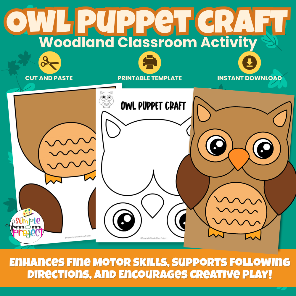 Make your woodland lessons a hoot with this Owl Paper Bag Puppet Craft! Easy printable for preschoolers and kindergarteners — just print, cut, glue, and play! 🦉🌲 #WoodlandCraft #PreschoolActivities