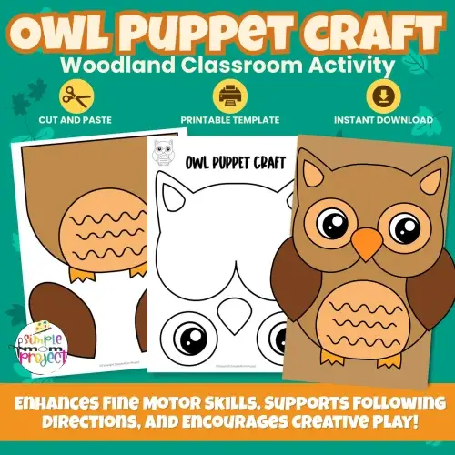 Make your woodland lessons a hoot with this Owl Paper Bag Puppet Craft! Easy printable for preschoolers and kindergarteners — just print, cut, glue, and play! 🦉🌲 #WoodlandCraft #PreschoolActivities