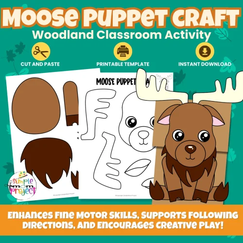 Bring woodland fun to your classroom with this Moose Paper Bag Puppet Craft! Easy to print, cut, and glue — perfect for preschool and kindergarten. 🌲🫎 #WoodlandCraft #KidsActivity