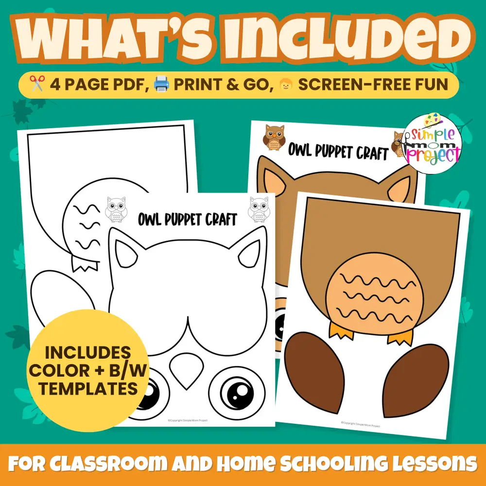 This Printable Owl Craft is perfect for woodland or nocturnal animal units! A no-prep activity that builds fine motor skills and creativity. ✂️🎨 #KidsCraft #WoodlandTheme