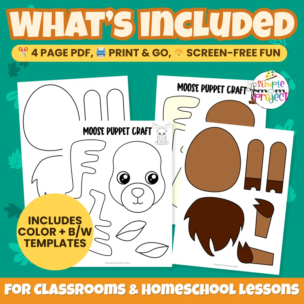 This Printable Moose Craft makes a great classroom or homeschool activity! Fun for forest animal lessons or rainy-day art time. ✂️🎨 #PrintableCraft #PreschoolActivity