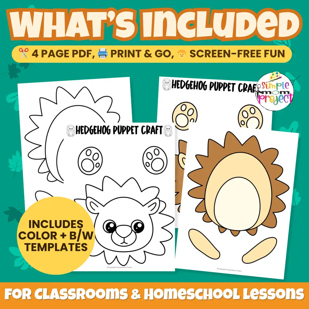 This Printable Hedgehog Craft is perfect for preschool and kindergarten! A simple cut-and-paste activity that builds fine motor skills and creativity. ✂️🦔 #PrintableCraft #WoodlandTheme