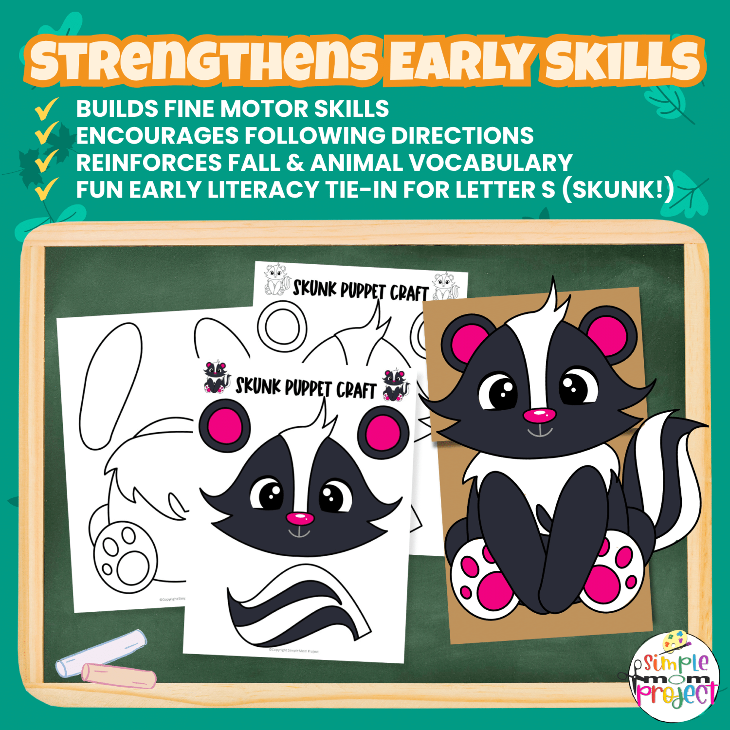 Create your own Woodland Skunk Puppet with this easy printable! Kids will love coloring, cutting, and pretending with their forest friend. 🦨🎨 #WoodlandAnimals #KidsCraft