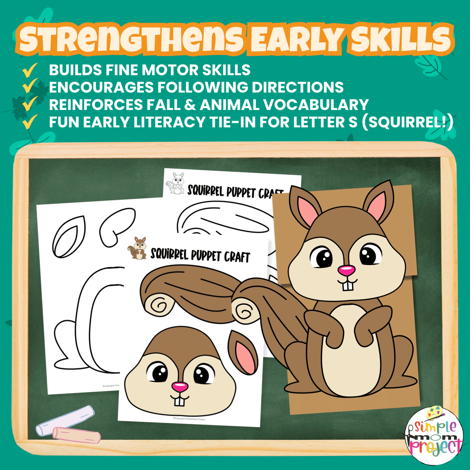 Create your own Woodland Squirrel Puppet! Easy cut-and-paste printable for preschool and kindergarten. Great for forest animal lessons and pretend play. 🐿️ #KidsCrafts #WoodlandAnimals