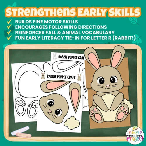 Make storytime interactive with this Woodland Bunny Puppet Template! A quick and easy paper bag craft that builds fine motor skills and creativity. 🌸🎨 #WoodlandTheme #KidsCraft