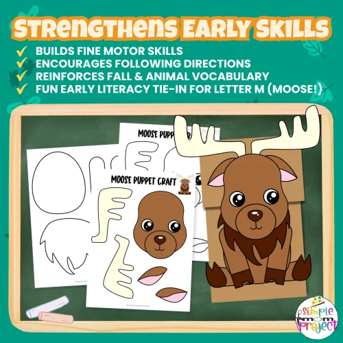 Create your own Woodland Moose Puppet with this easy printable craft! Great for fine motor skills and imaginative play. 🫎🌳 #WoodlandAnimals #PrintableActivity