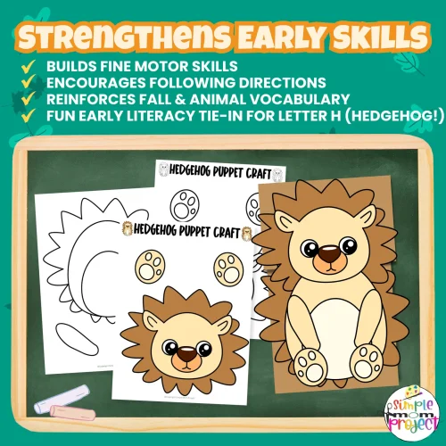 Create your own Woodland Hedgehog Puppet with this easy printable craft! Perfect for classrooms, homeschool, or rainy-day fun. 🌳🎨 #KidsCraft #PrintableActivity