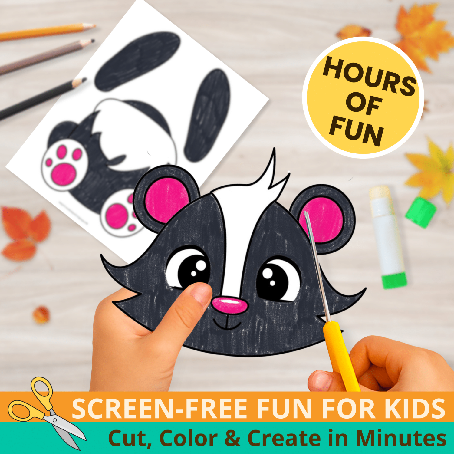 Add a cute forest friend to your lessons with this Skunk Paper Bag Puppet Template! A simple, no-prep printable for preschool and homeschool. 🍂✂️ #WoodlandCrafts #PrintablePuppet