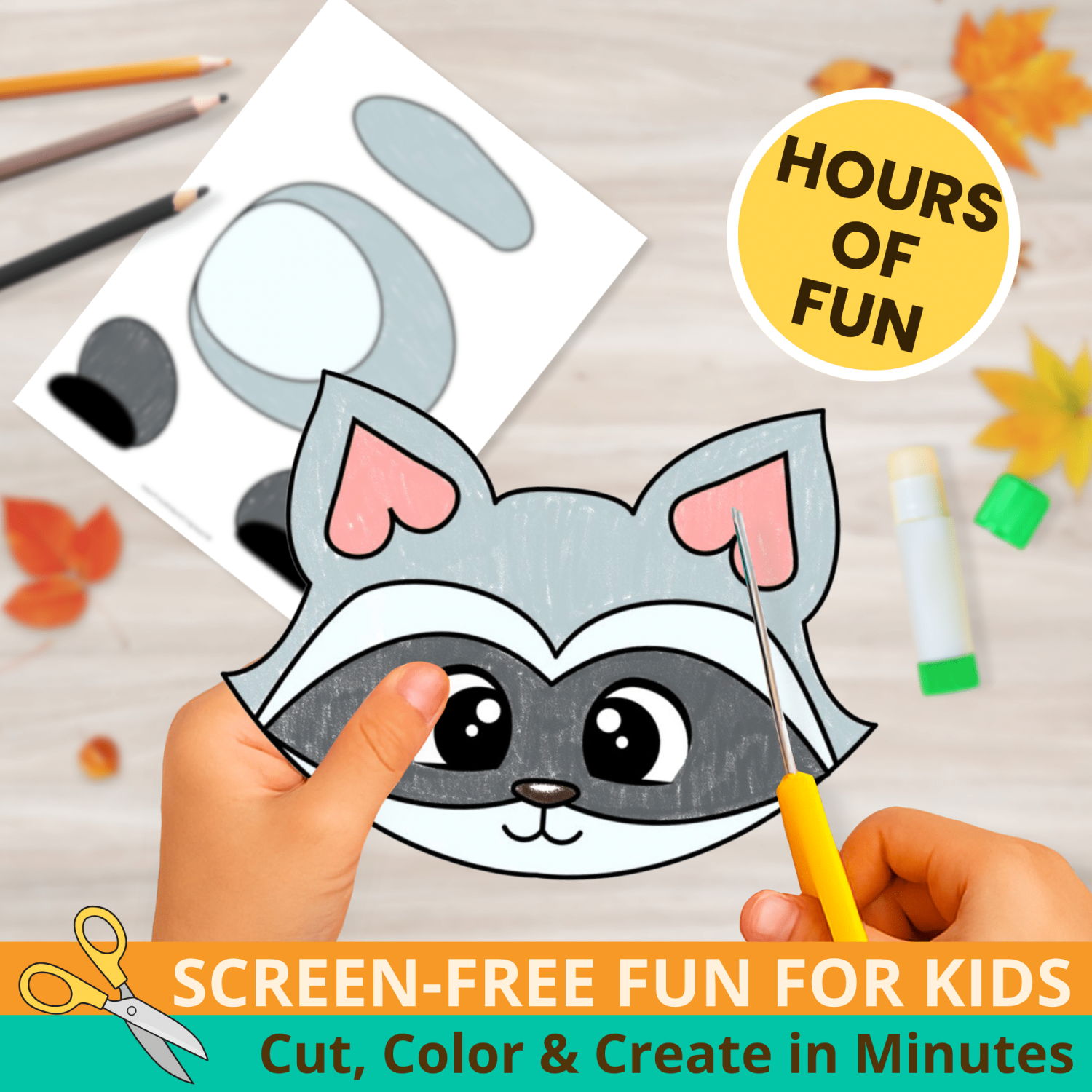 This Raccoon Puppet Craft makes storytime interactive and fun! Kids can color, cut, and create their own woodland animal puppet in minutes. 🌲🧡 #KidsCraft #PrintableTemplate